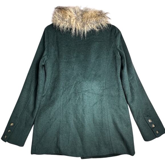 Tobi Wool Blend Blazer Faux Fur Collar Women Forest Green Tan Sz M Holiday Coat - Picture 3 of 14